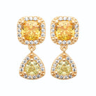 Boucles d’oreilles pendantes pierres jaunes coussin et trillion en plaqué or
