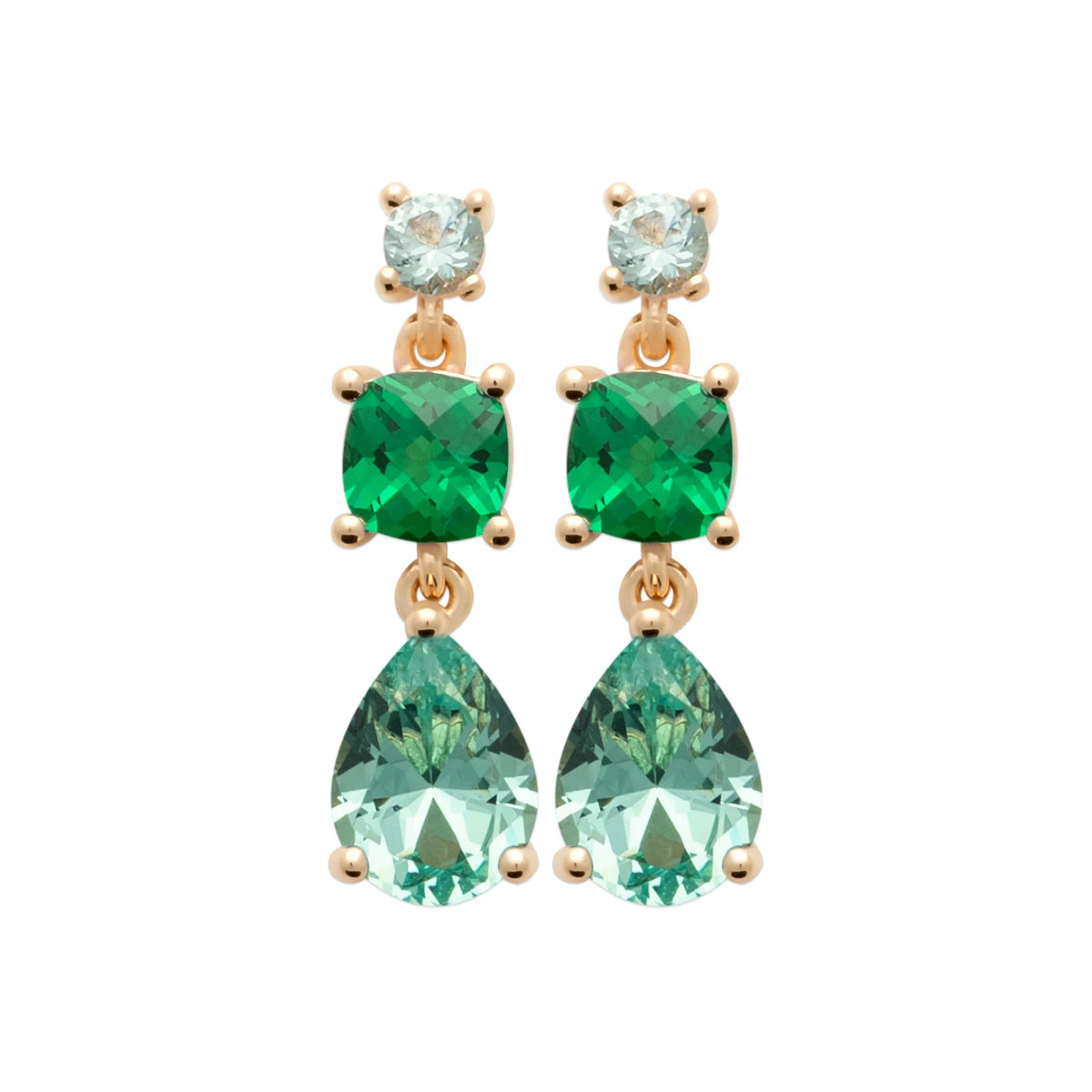 Boucles d’oreilles pendantes pierres vertes en plaqué or