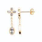 Boucles d’oreilles pendantes quatre navettes et zircon ovale en plaqué or