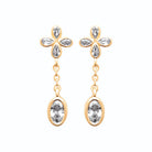 Boucles d’oreilles pendantes quatre navettes et zircon ovale en plaqué or