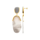 Boucles d’oreilles pendantes résine marbrée grise en acier PVD doré