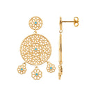 Boucles d’oreilles pendantes rosace filigranée et pampilles fleurs en plaqué or