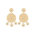 Boucles d’oreilles pendantes rosace filigranée et pampilles fleurs en plaqué or