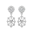 Boucles d’oreilles pendantes rosace et médaillon ajouré de zircons en argent 925 rhodié