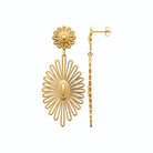 Boucles d’oreilles pendantes soleil rayonnant ovale en acier PVD doré