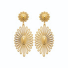 Boucles d’oreilles pendantes soleil rayonnant ovale en acier PVD doré