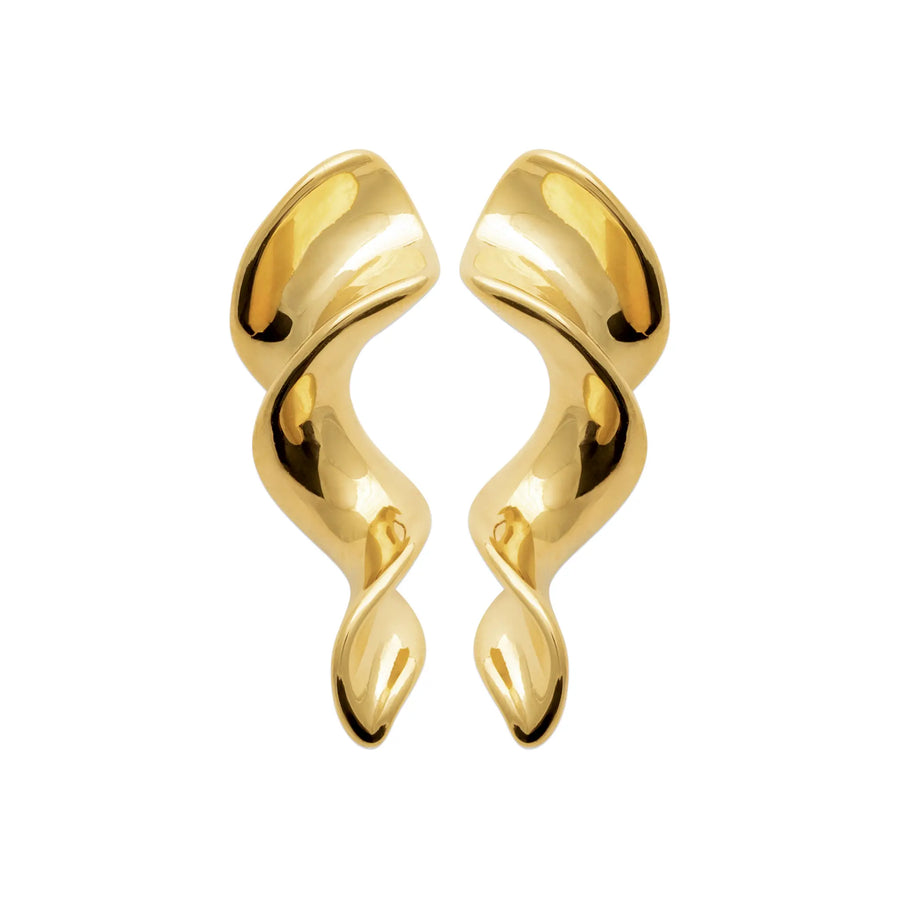 Boucles d’oreilles Pendantes "Lasso Torsadé" en PVD Doré, vue de face