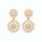 Boucles d’oreilles pendantes trèfle filigrané et rosace de zircons en plaqué or