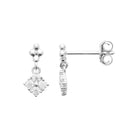 Boucles d’oreilles pendantes trio de billes et losange de zircons enfant en argent 925 rhodié