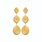 Boucles d’oreilles pendantes trois gouttes guillochées en acier PVD doré