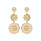 Boucles d’oreilles pendantes trois rosaces perlées en plaqué or