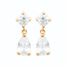 Boucles d’oreilles pendantes zircon carré et goutte blanche en plaqué or
