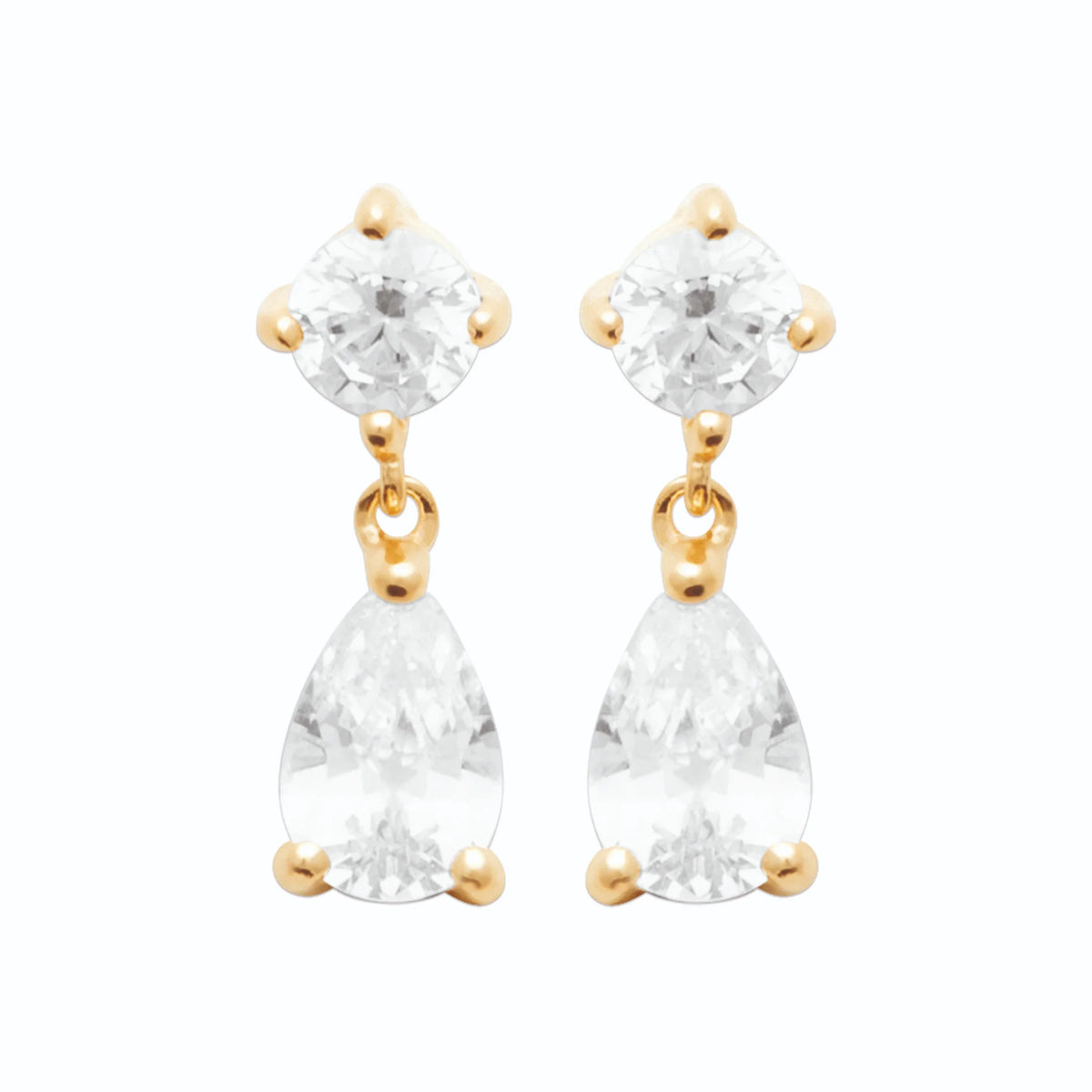 Boucles d’oreilles pendantes zircon carré et goutte blanche en plaqué or