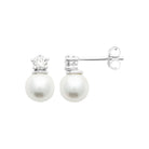 Boucles d’oreilles pendantes zircon fleur et grosse perle en argent 925 rhodié