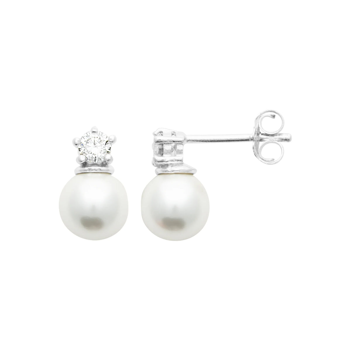 Boucles d’oreilles pendantes zircon fleur et grosse perle en argent 925 rhodié
