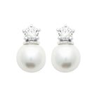Boucles d’oreilles pendantes zircon fleur et grosse perle en argent 925 rhodié
