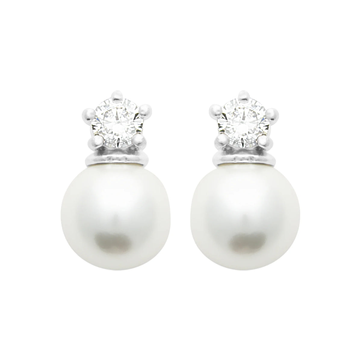 Boucles d’oreilles pendantes zircon fleur et grosse perle en argent 925 rhodié