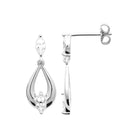 Boucles d’oreilles pendantes zircon navette et goutte ajourée en argent 925 rhodié