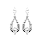 Boucles d’oreilles pendantes zircon navette et goutte ajourée en argent 925 rhodié