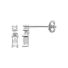 Boucles d’oreilles pendantes zircon rond et baguette rectangulaire en argent 925 rhodié