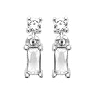 Boucles d’oreilles pendantes zircon rond et baguette rectangulaire en argent 925 rhodié