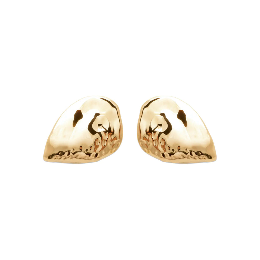 Boucles d’oreilles Puces Organica martelées – Plaqué Or, vue de face