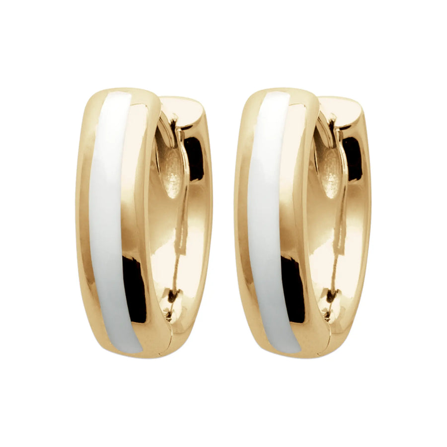Boucles d’Oreilles Créoles – Plaqué Or 18 Carats – Finition Blanche Émaillée – 15 mm, vue de face