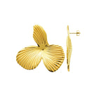 Boucles d’oreilles puces ailes de coquillage plissées en acier PVD doré