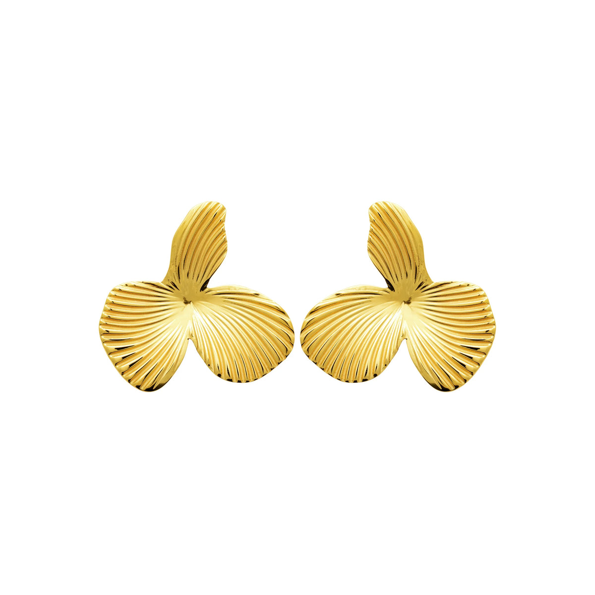 Boucles d’oreilles puces ailes de coquillage plissées en acier PVD doré
