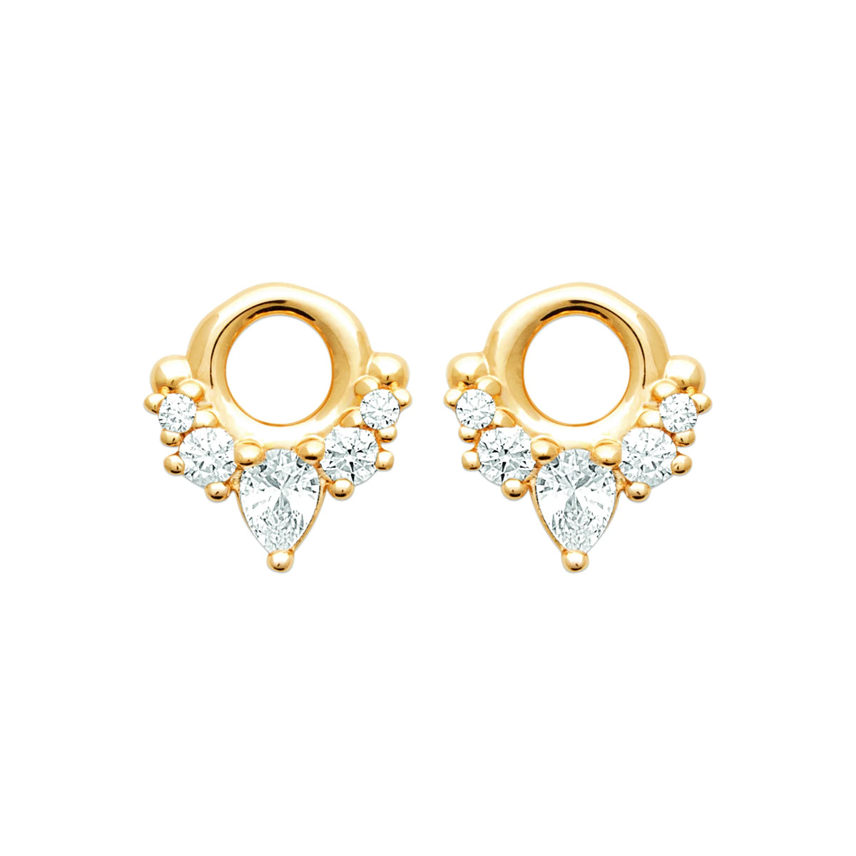 Boucles d’oreilles puces anneau et frange de zircons en plaqué or