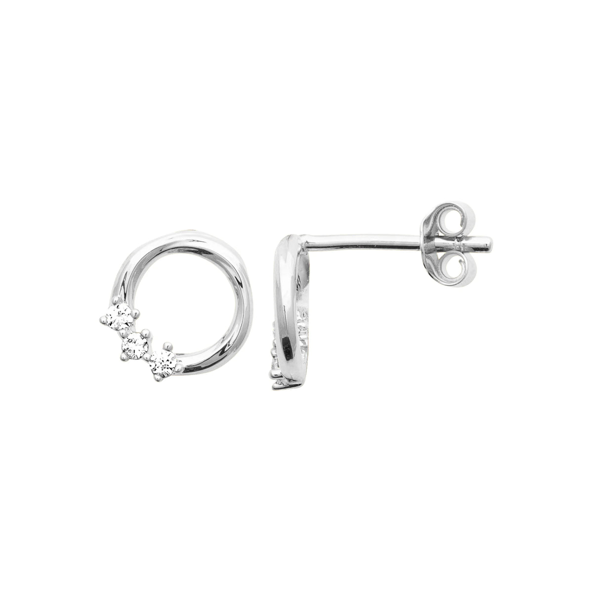 Boucles d’oreilles puces anneau ouvert et zircons en cascade en argent 925 rhodié