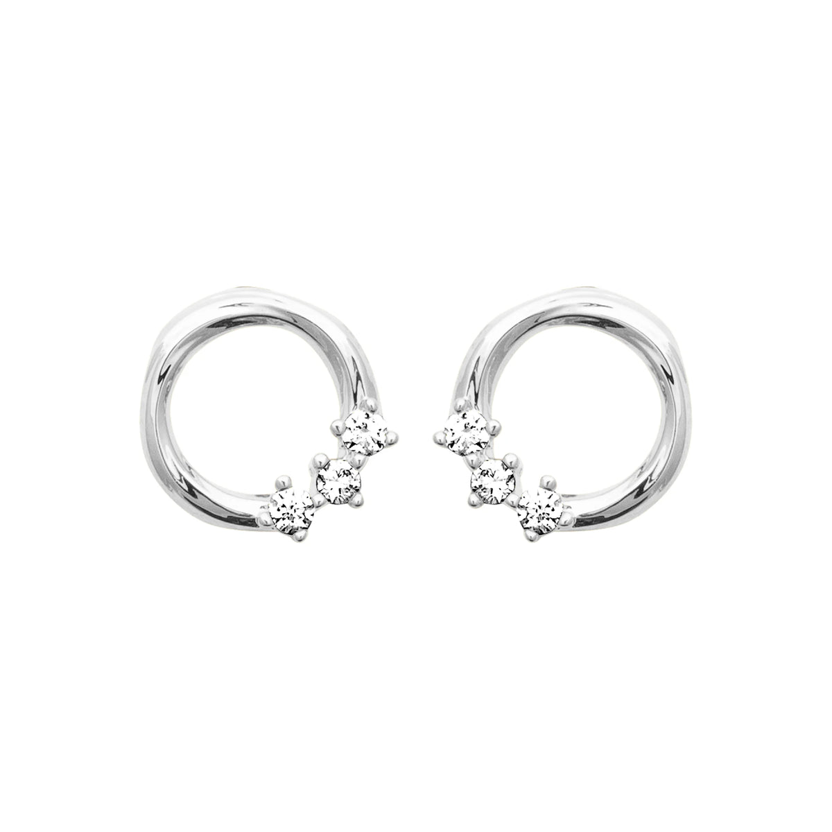 Boucles d’oreilles puces anneau ouvert et zircons en cascade en argent 925 rhodié