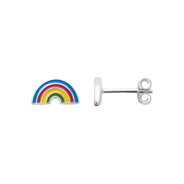 Boucles d’oreilles puces arc-en-ciel enfant en argent 925 rhodié, autre vue