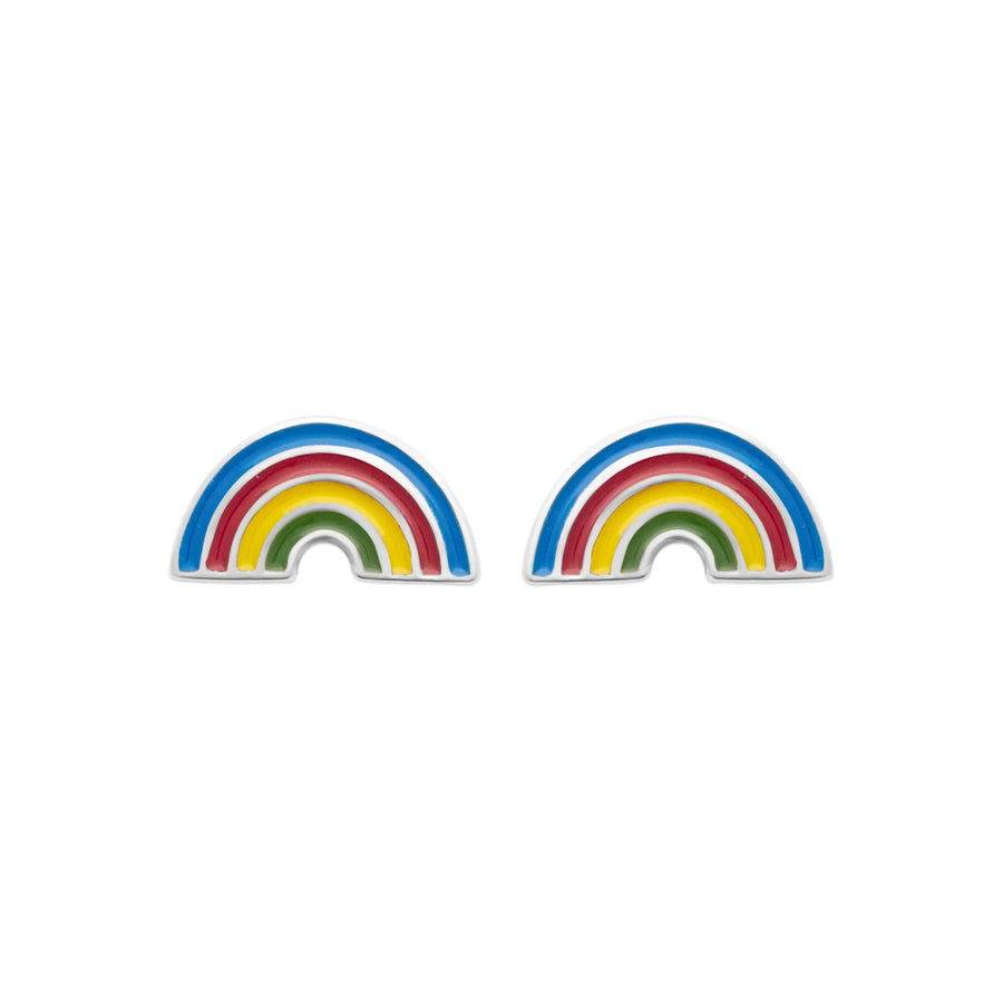 Boucles d’oreilles puces arc-en-ciel enfant en argent 925 rhodié, vue de face