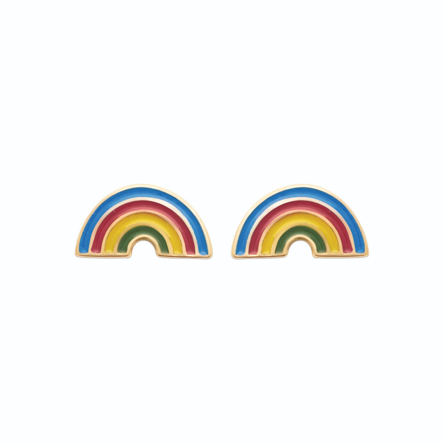 Boucles d’oreilles puces arc-en-ciel enfant en plaqué or, vue de face