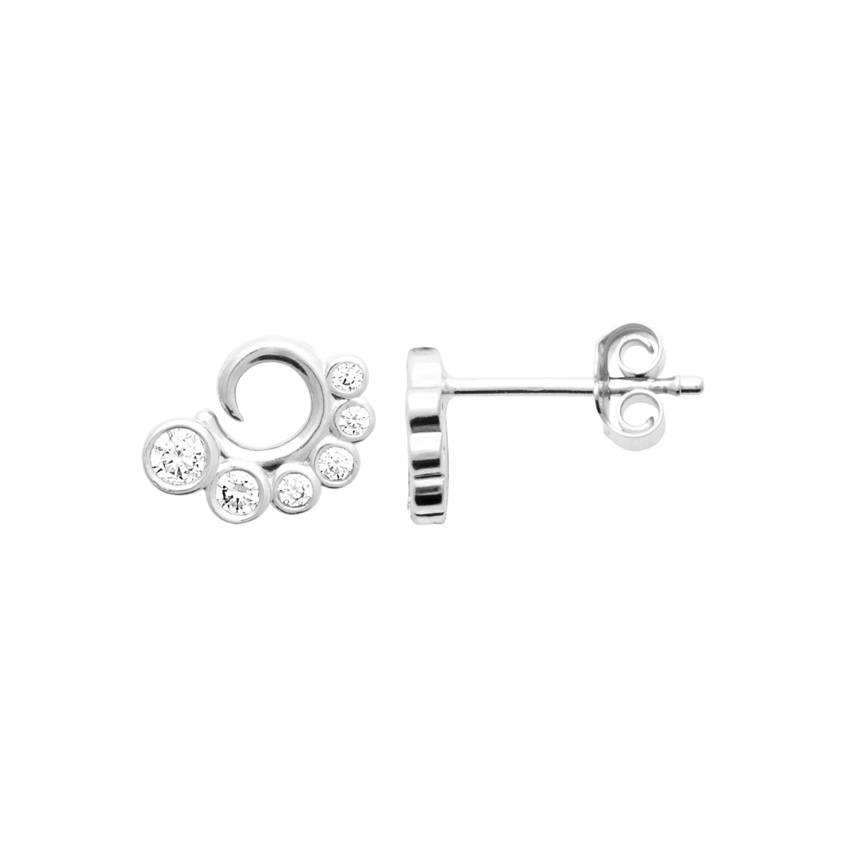 Boucles d’oreilles puces arc de zircons sertis clos en argent 925 rhodié