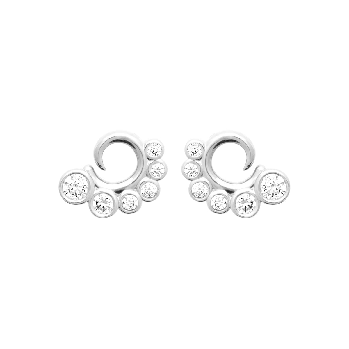 Boucles d’oreilles puces arc de zircons sertis clos en argent 925 rhodié