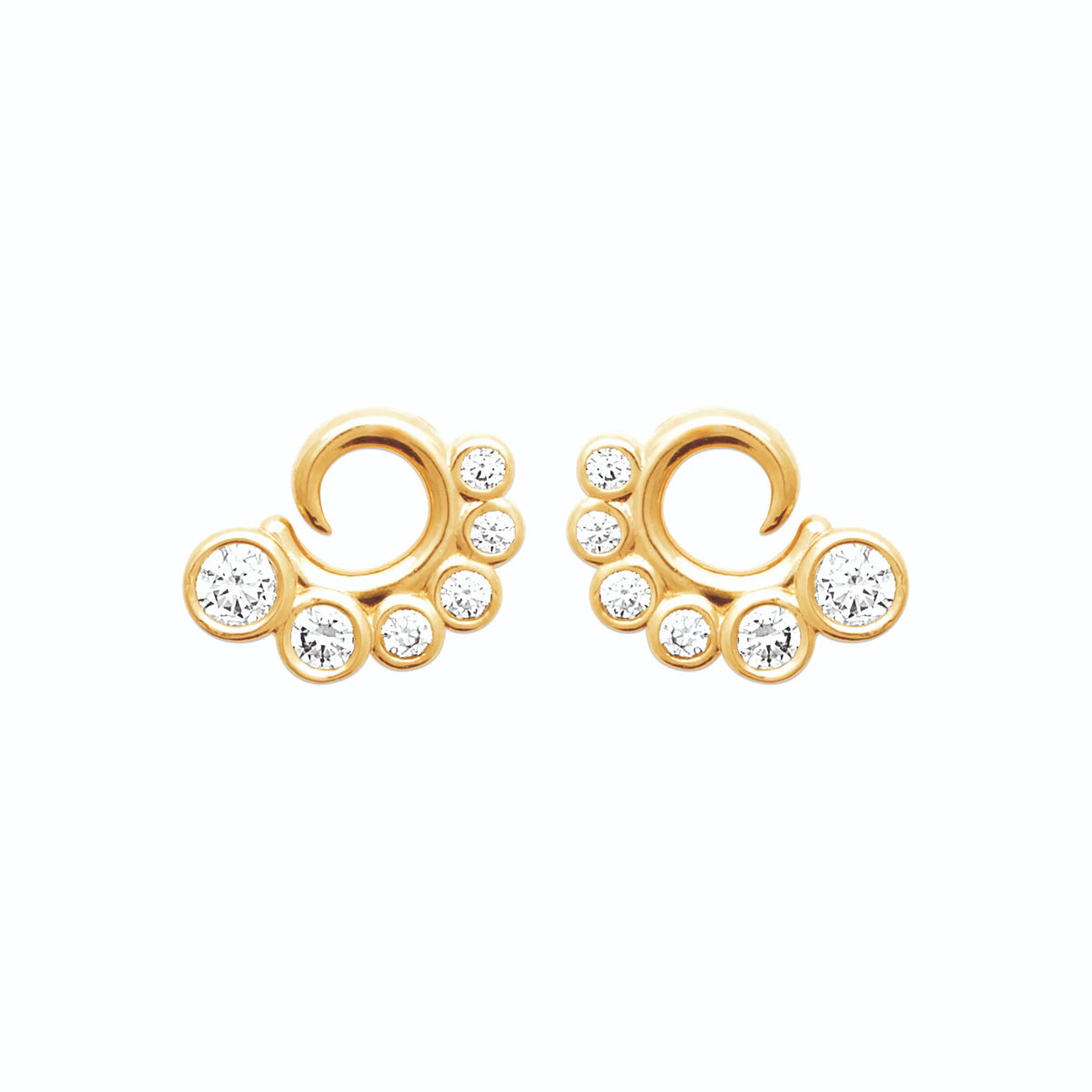 Boucles d’oreilles puces arc de zircons sertis clos en plaqué or