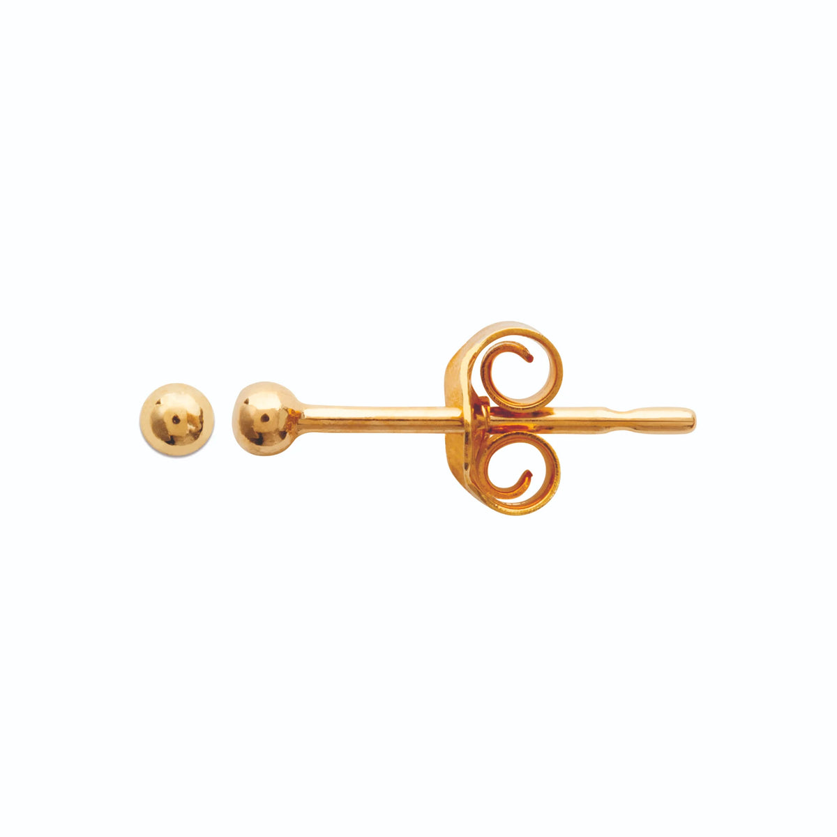 Boucles d’oreilles puces boule mini en plaqué or, vue de profil