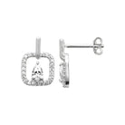 Boucles d’oreilles puces cadre carré pavé et zircon poire en argent 925 rhodié