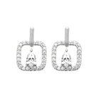 Boucles d’oreilles puces cadre carré pavé et zircon poire en argent 925 rhodié