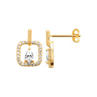 Boucles d’oreilles puces cadre carré pavé et zircon poire en plaqué or