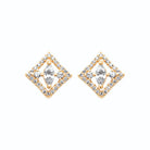 Boucles d’oreilles puces carré sur pointe et fleur de zircons en plaqué or