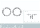 Boucles d’oreilles puces cercle ajouré pavé de zircons en argent 925, planche avec vue à taille réelle et réglet