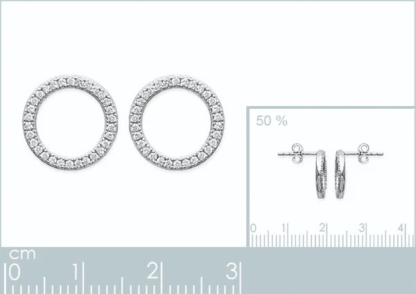 Boucles d’oreilles puces cercle ajouré pavé de zircons en argent 925, autre vue