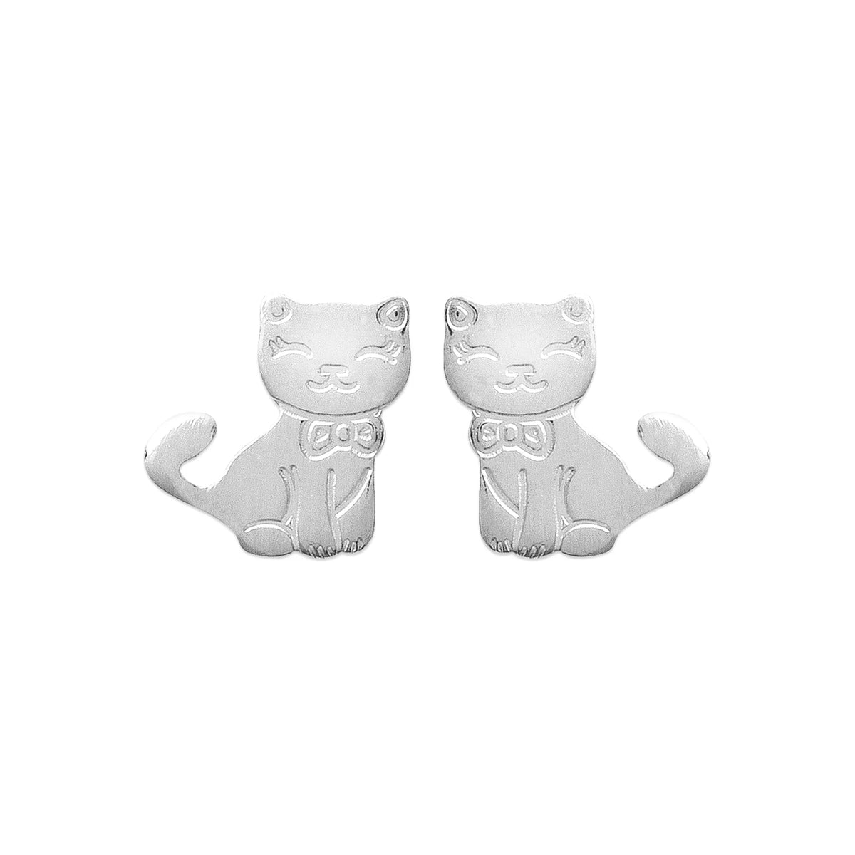 Boucles d’oreilles puces chat assis enfant en argent 925 rhodié
