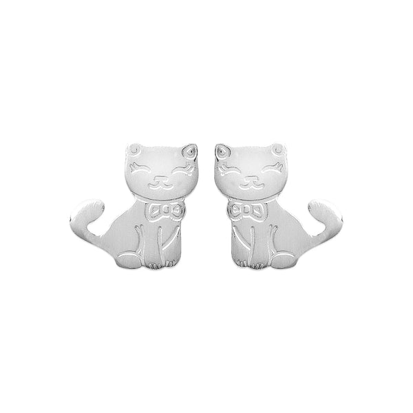 Boucles d’oreilles puces chat assis enfant en argent 925 rhodié, autre vue
