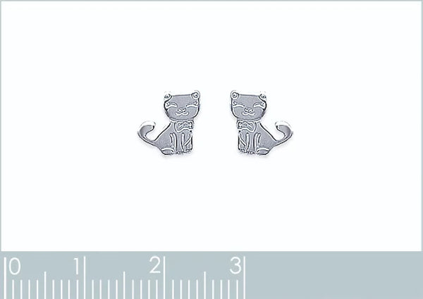 Boucles d’oreilles puces chat assis enfant en argent 925 rhodié