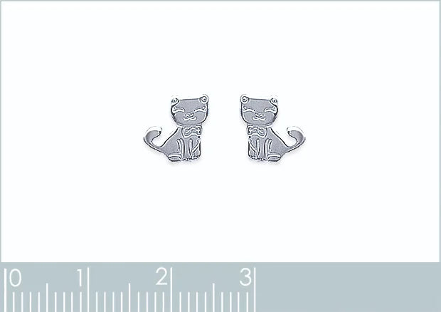Boucles d’oreilles puces chat assis enfant en argent 925 rhodié