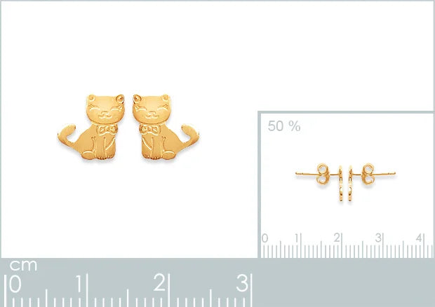 Boucles d’oreilles puces chat assis enfant en plaqué or